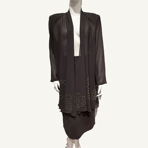 Hosanna Design Olive Green Skirt Set Sheer Beaded Cardigan Size Medium